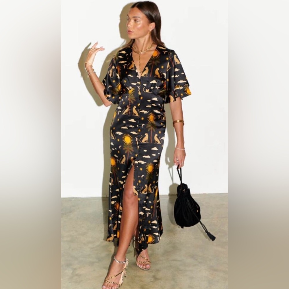Never Fully Dressed Black and Gold Maxi Dress